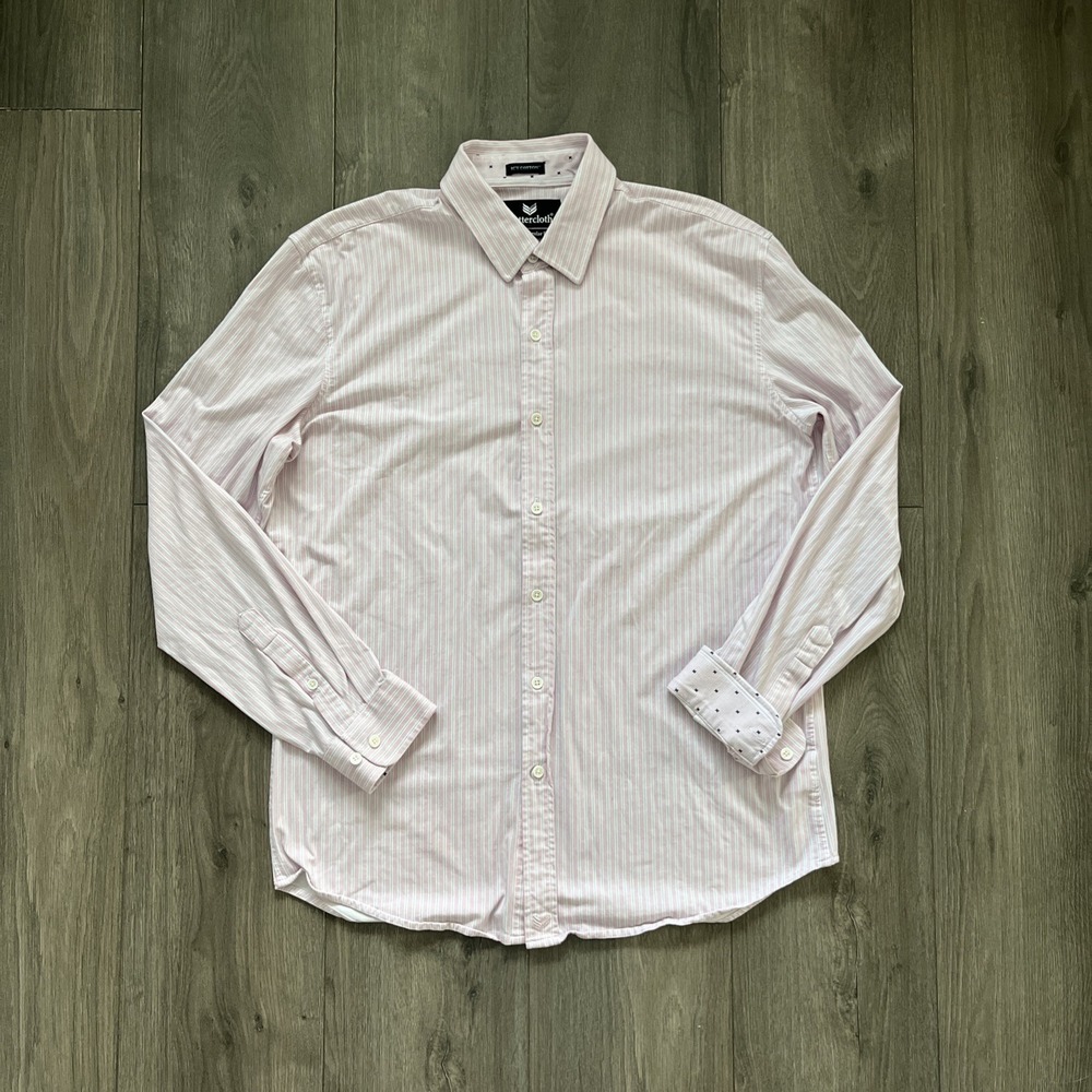 Buttercloth Icy Cotton Regular Fit Button Up Shirt Mens L Pink Blue Stripes
